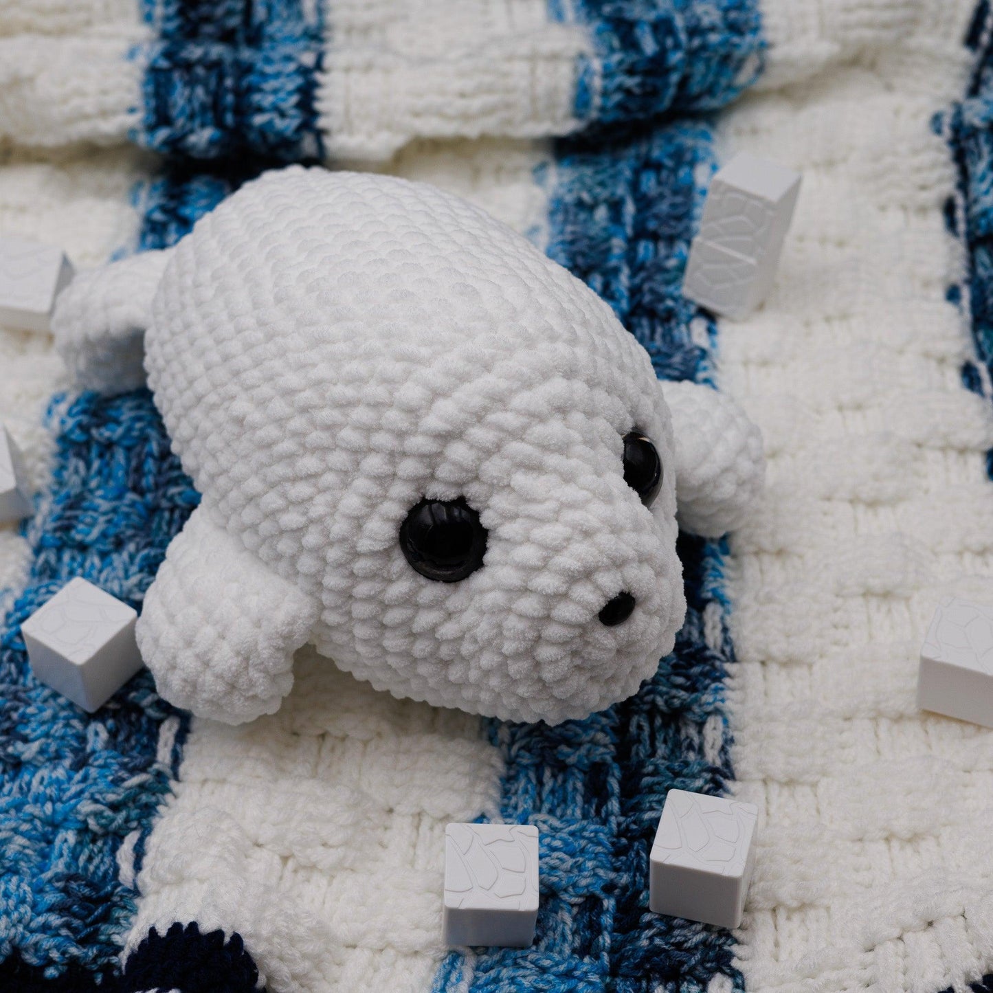 4Stitches Designs 13 Inch Crochet Seal Pup - Hand-Made Plush Toy Stuffed Animal Gift for Kids